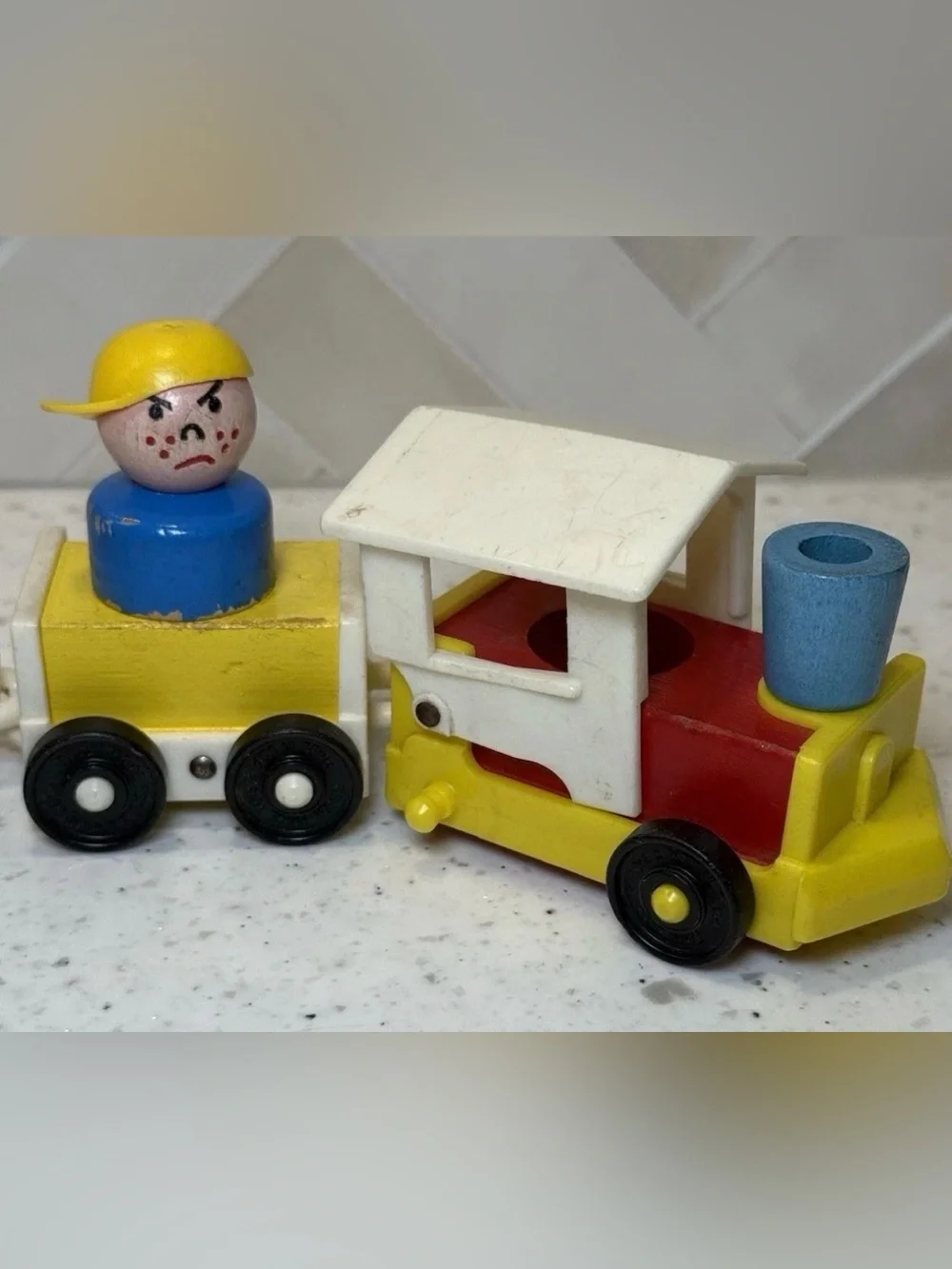 Vintage RARE 1963 Fisher Price Little People #719 Wooden Train Choo-Choo